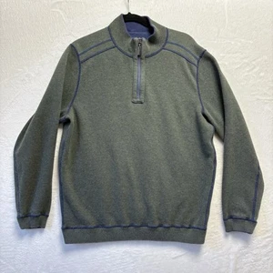 Tommy Bahama Sweater Men Medium Green Navy Flip Coast Half Zip Reversible *READ* - Picture 1 of 11