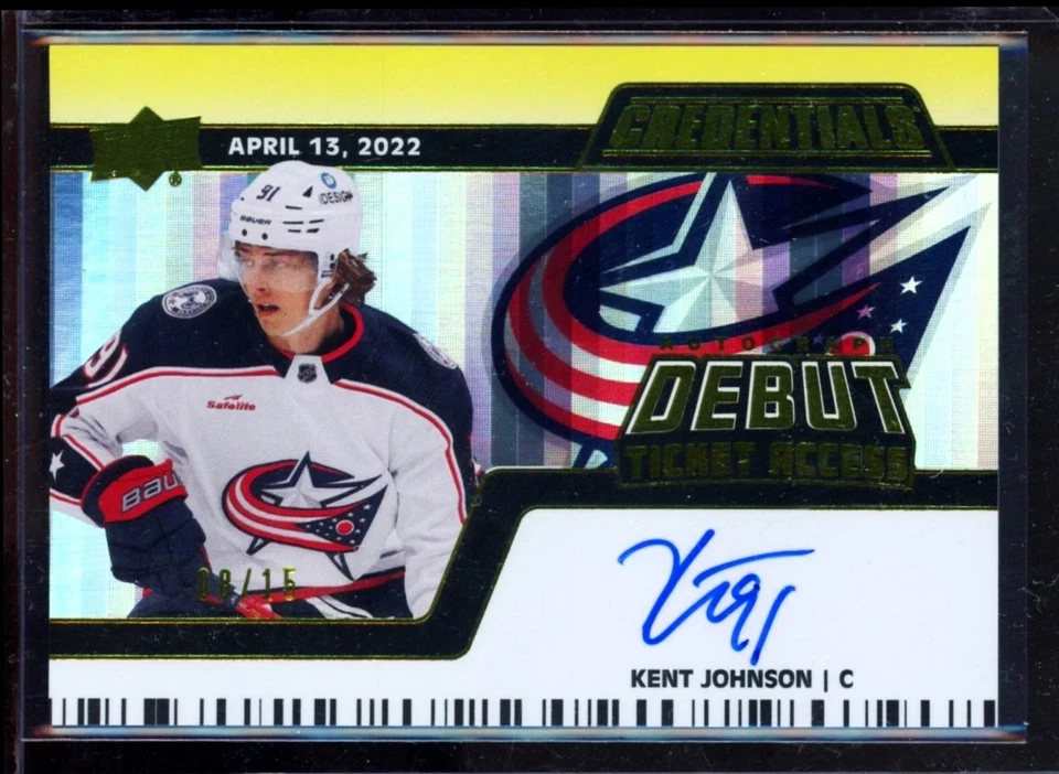 2022-23 UPPER DECK CREDENTIALS KENT JOHNSON DEBUT TICKET ACCESS RC AUTOGRAPH /15 - Image 1 of 1