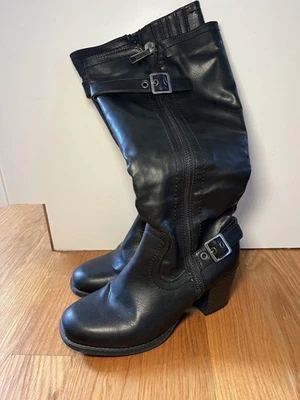 White Mountain Dover Boots Womens Size 9 Medium Black Buckle Heeled Zip Tall - Image 1 of 4