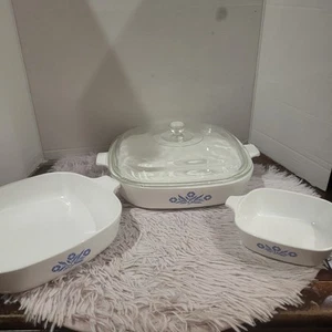 Juego de 3 cazuela azul aciano Corning Ware con 1 tapa vintage LEER - Imagen 1 de 17
