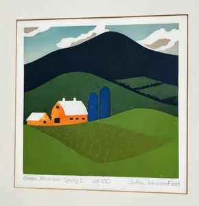 GREEN MOUNTAIN SPRING I WOODBLOCK PRINT by SABRA JOHNSON FIELD! SIGNED! - Picture 1 of 8