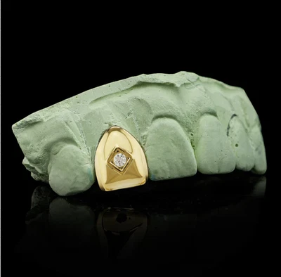 Custom Fit 14K Gold Plated Single Tooth Solid Grillz Cap Iced CZ + Mold Kit USA - Image 1 of 4