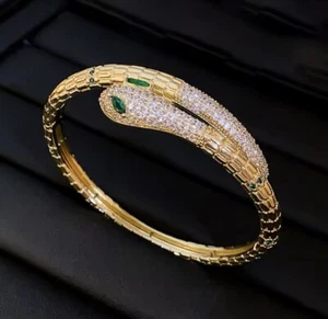 Snake Bracelet Cubic Zirconia Adjustable Bangle For Men Women Gift Gold - Picture 1 of 5