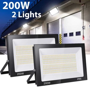 2x 200W LED Floodlight Outside Light Security Flood Lights Outdoor Garden Lamp - Picture 1 of 7