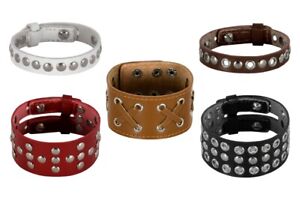 Unisex Eyelet Studded Real Leather Cuff Bracelet Gothic Rock Wristband Bangle