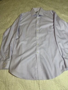 T.M.Lewin Slim Fit Non-Iron Dress Shirt Purple Check Men’s Size 17 x 38 - Picture 1 of 9