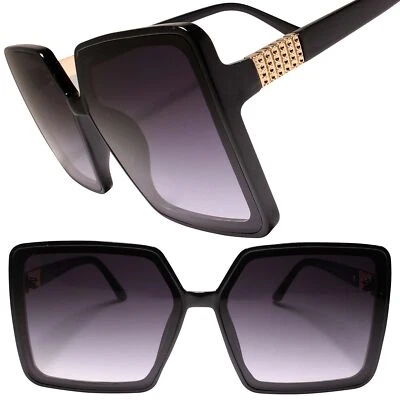 Gafas de sol cuadradas de gran tamaño de moda para mujer - negras, audaces, elegantes y con protección UV Foto 1 de 3