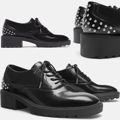 ZARA LACE-UP FLAT SHOES WITH STUDS SIZES 37/6.5 BN  - Image 1 of 4