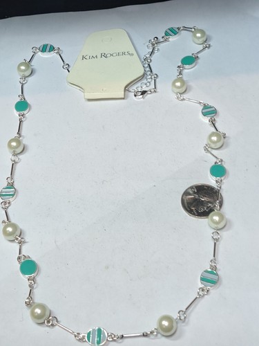 VETEMENTS Collana catena a maglie KIM ROGERS tono argento perle vetro turchese nuova con etichetta