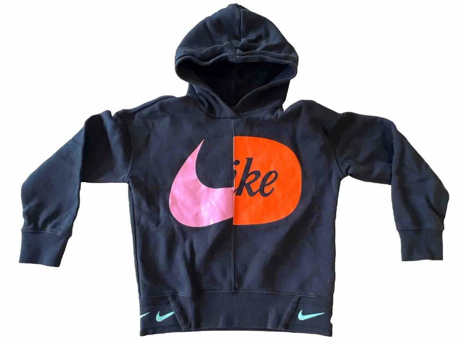 Nike Black Pullover Hoodie Dual Combo Logo Graphic Print Sweatshirt Girls Size L - Image 1 of 4