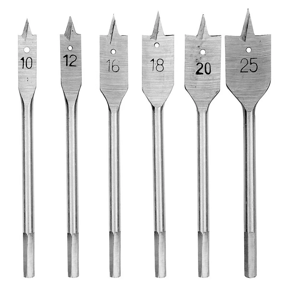 TOYA Flachfräsbohrer Holzbohrer Flachholzbohrer 6-tlg Set Ø 10-25 mm Flachfräser