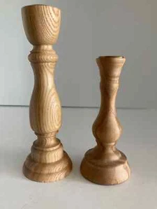 Anthropologie Holz Kegel Kerzenhalter Kerzenständer Braun 2er Set EUC - Bild 1 von 11