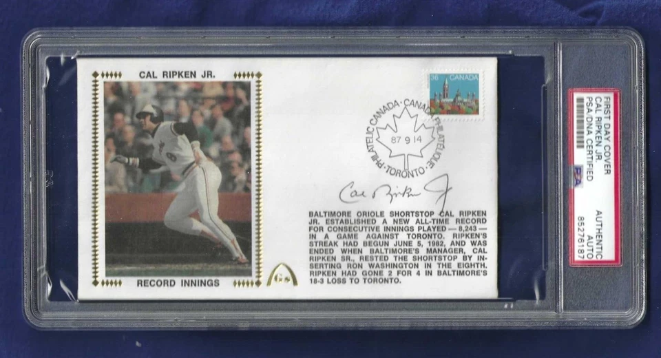 Cal Ripken Jr Baltimore Orioles Baseball Autographed First Day Cover PSA SLABBED - Image 1 of 1