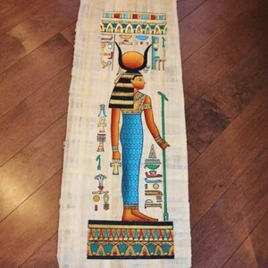 Huge Signed Handmade Papyrus Egyptian Queen_HATHOR_Goddess of Love_32x12" Inches - Picture 1 of 4