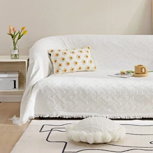 Sofa Slipcovers Towel Cover Cotton Knit Geometrical Couch Cover for 2-3 Seat ... - Picture 1 of 6