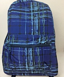 Backpack Blue and Black Plaid (purplish) Headphone MP3 Port 17" New in Package - Picture 1 of 12