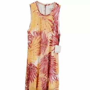 Calvin Klein Orange & Red Palm Print Sleeveless Keyhole Back Summer Dress Size 8 - Picture 1 of 11