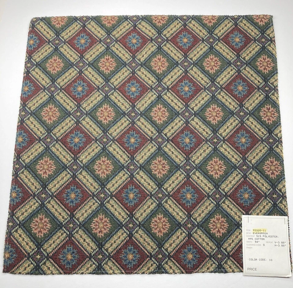 Decorative Fabrics Upholstery Sample 16" Square Poly Cotton Evergreen Floral - Image 1 of 4