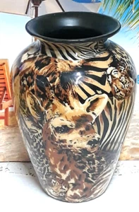 La Vie Safari African Animal Patchwork Print Vase - Picture 1 of 7