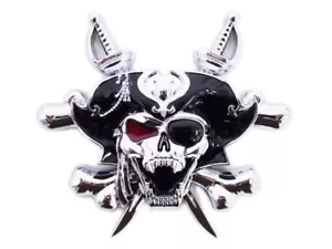 3D Pirate Skull Emblem for any Flat Surface - Chrome Car Decals Custom Badge - Bild 1 von 12