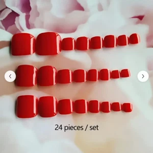 Hermoso pegamento para uñas de los pies - rojo brillante 24 uñas con pegamento - Imagen 1 de 1