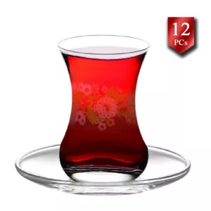 LAV Colorful Tea Coffee Service Set with Tea Glasses and Saucers, 12 Pcs - Picture 1 of 7