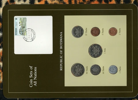 Coin Sets of All Nations Botswana 1981 & 1984 UNC Unique Stamp and Date 30 IX 91 Cover