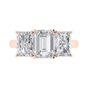4CT Three Stone Emerald Cut Wedding Band anniversary Ring 14k Rose gold - Picture 1 of 11
