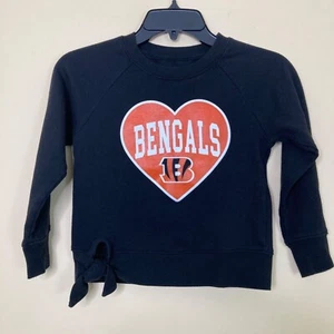 NFL Team Apparel Bengals Sweatshirt Girls 6/6X Black Orange Heart Front Tie - Picture 1 of 9