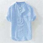 Mens Fashion Loose Short Sleeve Shirt Tops Stand Collar Plus Size Solid Color