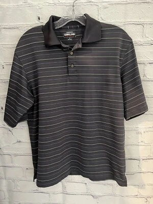 Kirkland Gray with Yellow/Blue/Purple Stripes STRETCH Polo EUC Men's Size Small - Image 1 of 4