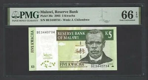 Malawi 5 Kwacha 2005 P36c Uncirculated Graded 66 - Picture 1 of 2