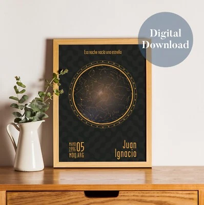 Custom Star Map Sky Night Date Digital Download Printable Original Gift Bithday - Image 1 of 4