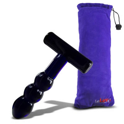 LeLuv Glass T-BONE Handle Bubbled Shaft Dildo - Image 1 of 4