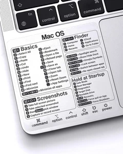 MacBook Shortcuts Sticker (4-Pack) Mac OS Cheat Sheet | Fits Pro/Air M1 M2 M3 M4 - Picture 1 of 10