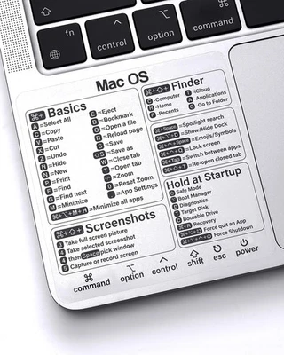 MacBook Shortcuts Sticker (4-Pack) Mac OS Cheat Sheet | Fits Pro/Air M1 M2 M3 M4 - Image 1 of 4