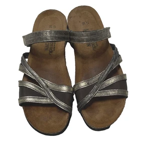 Naot 38 Sandal Stella Pewter Metallic Leather Womens 7 Slide Adjustable Strap - Picture 1 of 16