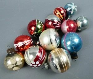 Vintage 1950s Glass Christmas Tree Baubles x12 Ornaments Decorations Part Box - Picture 1 of 6