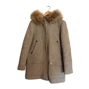 J.Crew Parka Donna Chateau Lana Italiana Stadio Panno Pelliccia Felpa con Cappuccio Grigio Taglia 12 - Foto 1 di 8
