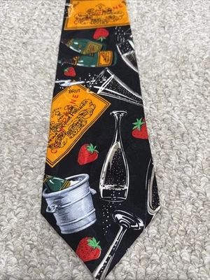 Винтажный 90-х Nicole Miller шелковый галстук шампанское новый пузырьковый вечеринки празднования новинка - Изображение 1 из 4