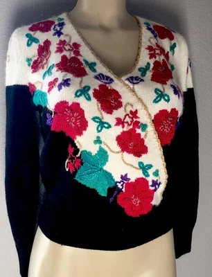 Suéter De Colección Negro Marfil Acrílico Tejido Con Cuentas Angora S Foto 1 de 4