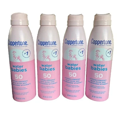 Lot of 4 Coppertone Water Babies SPF50 Hypoallergenic Sunscreen Spray 6 oz ea - Image 1 of 4
