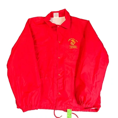 World War Two Memorial Jacket Mens Large Red Made in USA Satin Snap Button 90s - Image 1 of 4