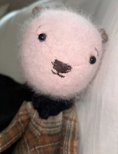 Rare Unique Handmade Unbranded Stuffed Animal Pink With Plaid Clothing  - Picture 1 of 5