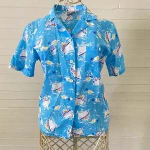 Miss B Vintage 90er Boot/Sommer Print Button Down Shirt-Damen Größe 9/10 (S/M) - Bild 1 von 4