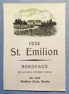 Old Pattern Label Wine Label Label 1934 St. Emilion Bordeaux Peck - Picture 1 of 2