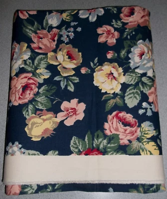 Cranston Print Works The Cloth Co FLORAL Screen Print Fabric Dk Blue 2 yds x 60" - Image 1 of 4