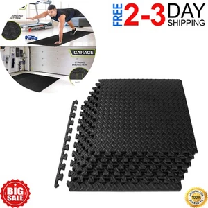 24 SQFT GYM RUBBER FLOORING Tiles Garage Home Fitness Exercise Workout Floor Mat - Picture 1 of 25