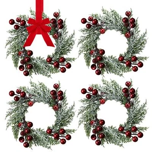 Christmas Candle Rings Mini Christmas Wreath Artificial Red Berries and Pinec... - Picture 1 of 7