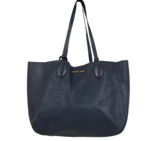 Michael Kors Womens Tote Bag Navt Blue Reversible White Leather Travel Shoulder - Picture 1 of 17